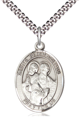 Pewter Saint Peter St Paul Medal Catholic Jewelry Engraved Catholic Saint Jewelry