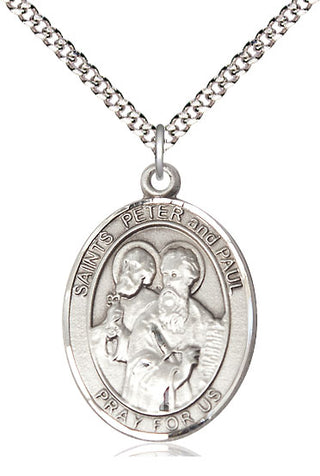 Pewter Saint Peter St Paul Medal Catholic Jewelry Engraved Catholic Saint Jewelry