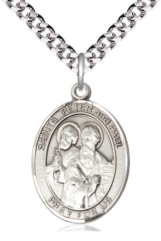 Sterling Silver Saint Peter St Paul Medal Catholic Jewelry Engraved Catholic Saint Jewelry