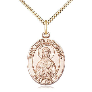 14kt Gold Filled Saint Lydia Purpuraria Medal Catholic Jewelry Engraved Catholic Saint Jewelry
