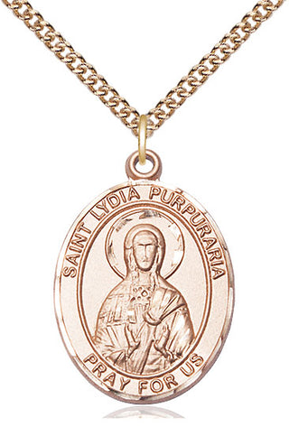 14kt Gold Filled Saint Lydia Purpuraria Medal Catholic Jewelry Engraved Catholic Saint Jewelry