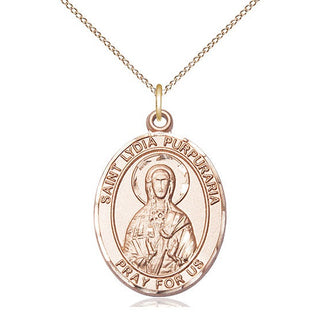 14kt Gold Saint Lydia Purpuraria Medal Engraved Catholic Saint Jewelry