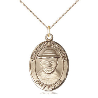 14kt Gold Filled Saint Damien of Molokai Medal Catholic Jewelry Engraved Catholic Saint Jewelry