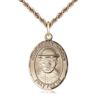 14kt Gold Filled Saint Damien of Molokai Medal Catholic Jewelry Engraved Catholic Saint Jewelry