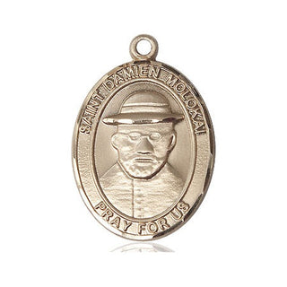 14kt Gold Saint Damien of Molokai Medal Engraved Catholic Saint Jewelry