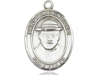 Pewter Saint Damien of Molokai Medal Engraved Catholic Saint Jewelry