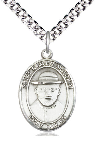 Pewter Saint Damien of Molokai Medal Catholic Jewelry Engraved Catholic Saint Jewelry