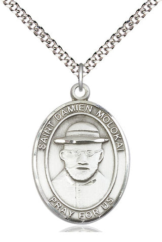 Pewter Saint Damien of Molokai Medal Catholic Jewelry Engraved Catholic Saint Jewelry