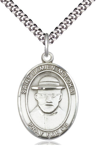 Pewter Saint Damien of Molokai Medal Catholic Jewelry Engraved Catholic Saint Jewelry