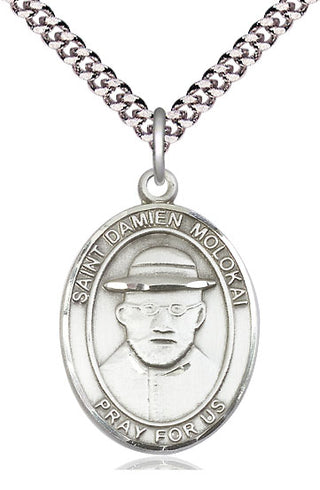 Sterling Silver Saint Damien of Molokai Medal Catholic Jewelry Engraved Catholic Saint Jewelry