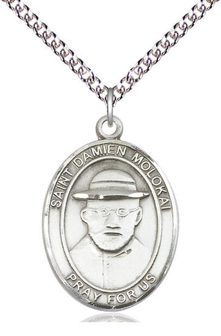 Sterling Silver Saint Damien of Molokai Medal Catholic Jewelry Engraved Catholic Saint Jewelry