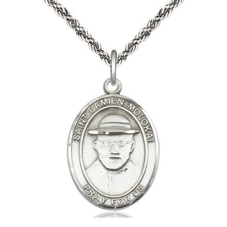 Sterling Silver Saint Damien of Molokai Medal Catholic Jewelry Engraved Catholic Saint Jewelry