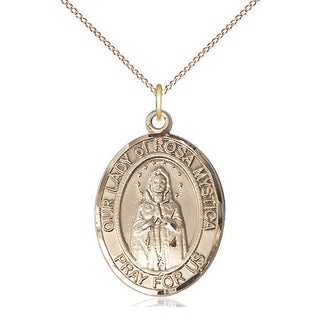 14kt Gold Our Lady of Rosa Mystica Medal Engraved Catholic Saint Jewelry