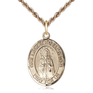 14kt Gold Our Lady of Rosa Mystica Medal Engraved Catholic Saint Jewelry