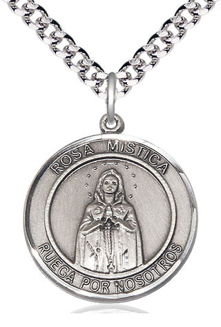 Sterling Silver Our Lady Rosa Mystica Medal Catholic Jewelry Engraved Catholic Saint Jewelry