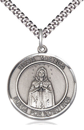 Sterling Silver Our Lady Rosa Mystica Medal Catholic Jewelry Engraved Catholic Saint Jewelry