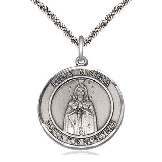 Sterling Silver Our Lady Rosa Mystica Medal Catholic Jewelry Engraved Catholic Saint Jewelry