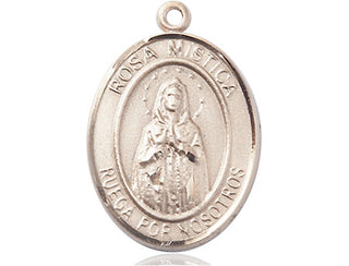 14kt Gold Rosa Mystica Medal Engraved Catholic Saint Jewelry