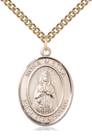 14kt Gold Rosa Mystica Medal Engraved Catholic Saint Jewelry