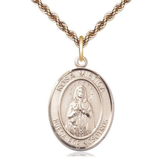 14kt Gold Rosa Mystica Medal Engraved Catholic Saint Jewelry