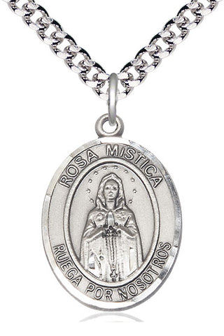 Sterling Silver Rosa Mystica Medal Catholic Jewelry Engraved Catholic Saint Jewelry