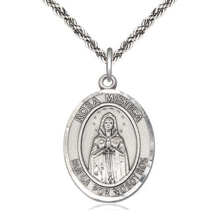 Sterling Silver Rosa Mystica Medal Catholic Jewelry Engraved Catholic Saint Jewelry