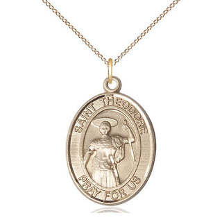14kt Gold Filled Saint Theodore Stratelates Medal Catholic Jewelry Engraved Catholic Saint Jewelry