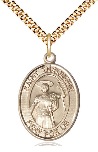 14kt Gold Filled Saint Theodore Stratelates Medal Catholic Jewelry Engraved Catholic Saint Jewelry