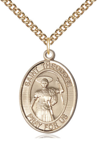 14kt Gold Filled Saint Theodore Stratelates Medal Catholic Jewelry Engraved Catholic Saint Jewelry