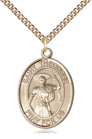 14kt Gold Saint Theodore Stratelates Medal Engraved Catholic Saint Jewelry