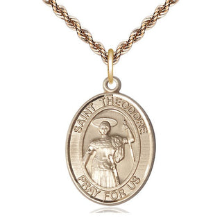 14kt Gold Saint Theodore Stratelates Medal Engraved Catholic Saint Jewelry
