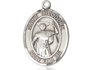 Pewter Saint Theodore Stratelates Medal Engraved Catholic Saint Jewelry