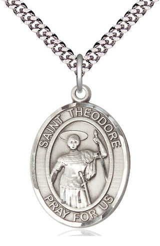 Pewter Saint Theodore Stratelates Medal Catholic Jewelry Engraved Catholic Saint Jewelry