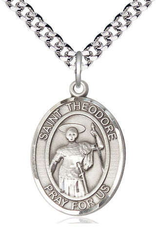 Pewter Saint Theodore Stratelates Medal Catholic Jewelry Engraved Catholic Saint Jewelry