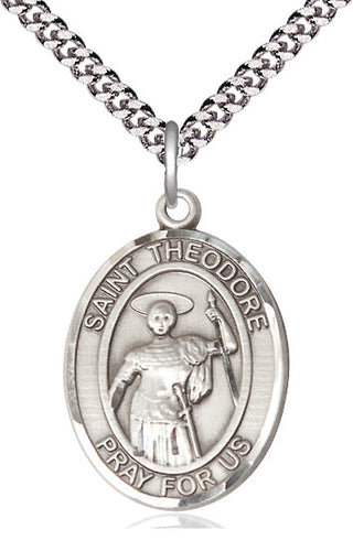 Pewter Saint Theodore Stratelates Medal Catholic Jewelry Engraved Catholic Saint Jewelry