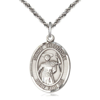 Sterling Silver Saint Theodore Stratelates Medal Catholic Jewelry Engraved Catholic Saint Jewelry