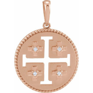 14K Rose .025 CTW Natural Diamond Jerusalem Cross Pendant