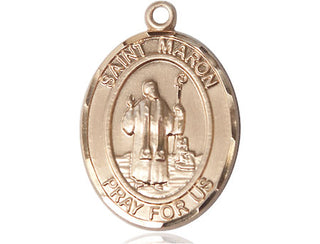 14kt Gold Saint Maron Medal Engraved Catholic Saint Jewelry