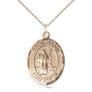 14kt Gold Saint Maron Medal Engraved Catholic Saint Jewelry