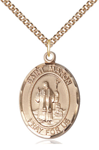 14kt Gold Saint Maron Medal Engraved Catholic Saint Jewelry