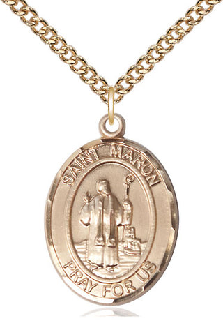 14kt Gold Saint Maron Medal Engraved Catholic Saint Jewelry