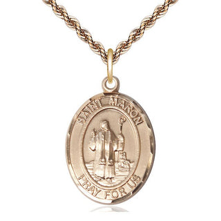 14kt Gold Saint Maron Medal Engraved Catholic Saint Jewelry