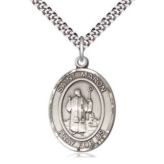Pewter Saint Maron Medal Catholic Jewelry Engraved Catholic Saint Jewelry