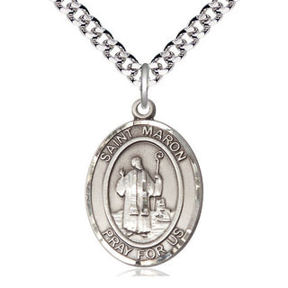 Pewter Saint Maron Medal Catholic Jewelry Engraved Catholic Saint Jewelry