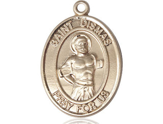 14kt Gold Saint Dismas Medal Engraved Catholic Saint Jewelry