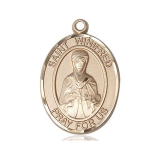 14kt Gold Filled Saint Winifred of Wales Medal Engraved Catholic Saint Jewelry