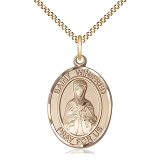 14kt Gold Filled Saint Winifred of Wales Medal Catholic Jewelry Engraved Catholic Saint Jewelry