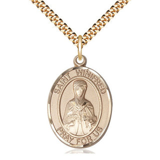 14kt Gold Filled Saint Winifred of Wales Medal Catholic Jewelry Engraved Catholic Saint Jewelry