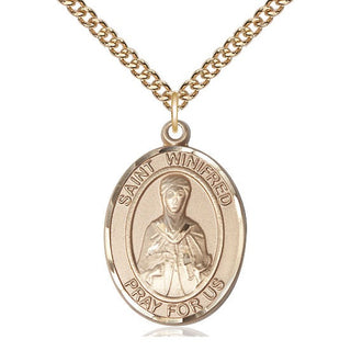 14kt Gold Filled Saint Winifred of Wales Medal Catholic Jewelry Engraved Catholic Saint Jewelry