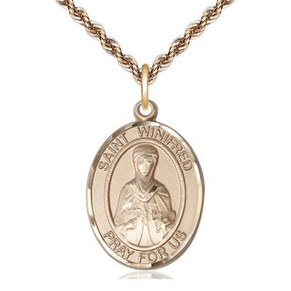 14kt Gold Filled Saint Winifred of Wales Medal Catholic Jewelry Engraved Catholic Saint Jewelry